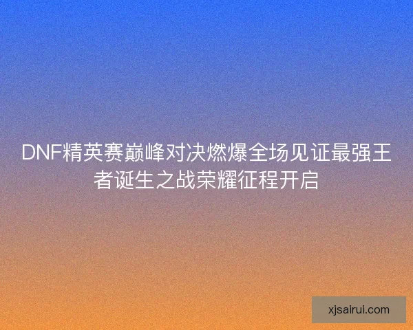 DNF精英赛巅峰对决燃爆全场见证最强王者诞生之战荣耀征程开启